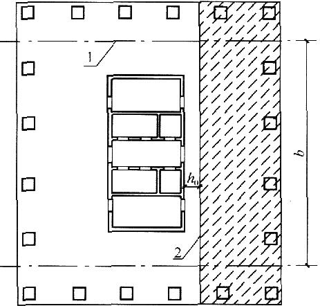 框架-核心筒下筏板受剪承载力计算截面位置和计算单元宽度