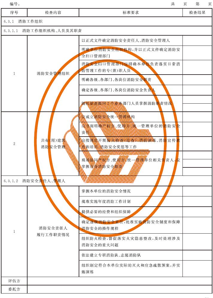 表C.1 消防安全评估记录表示例