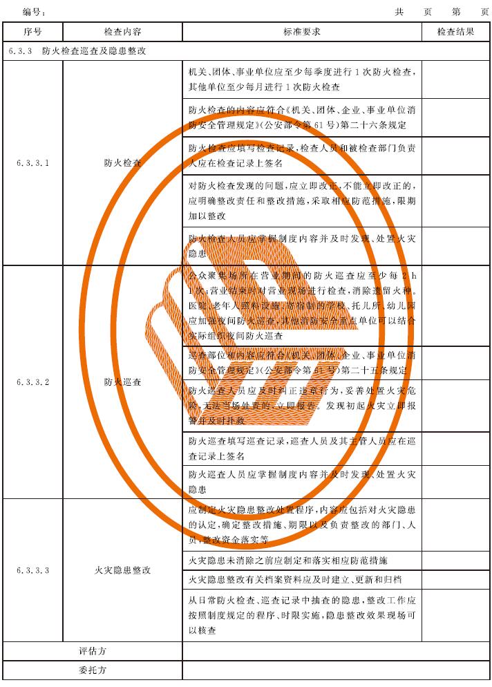 表C.1 消防安全评估记录表示例