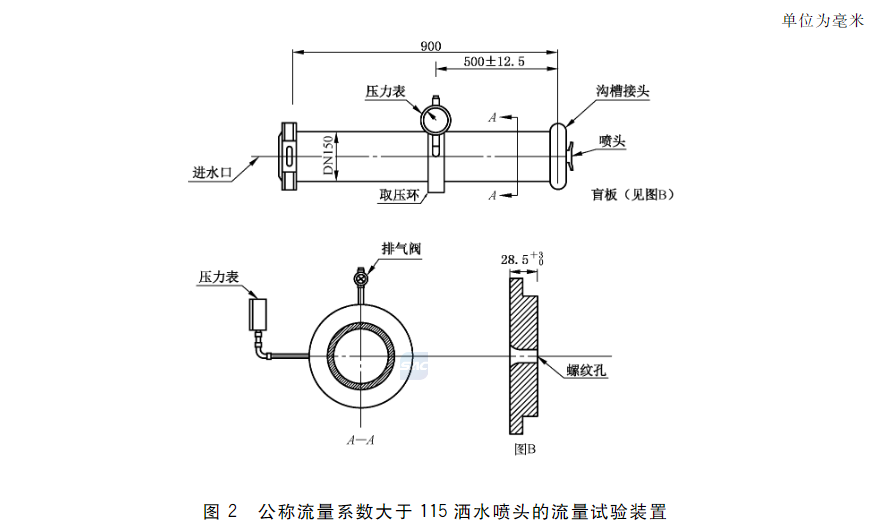 图2 公称流量系数大于115洒水喷头的流量试验装置